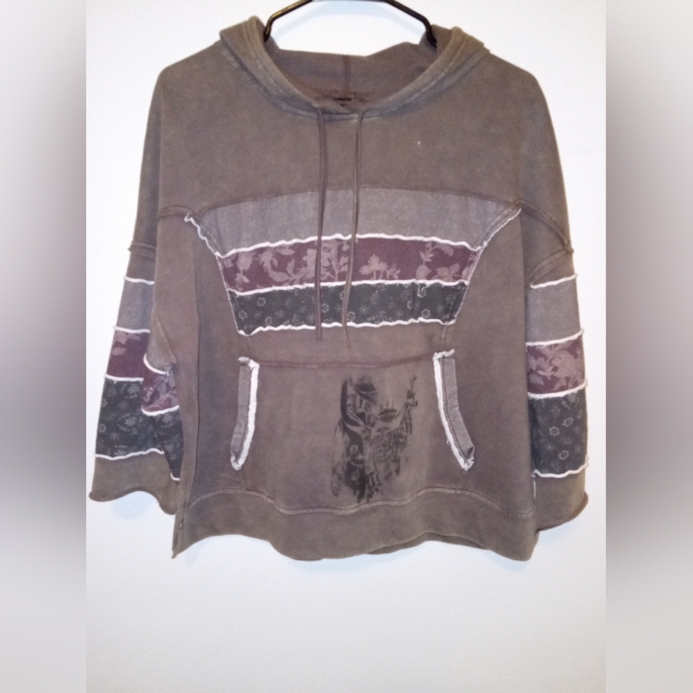 Women's Brown Hoodie with Patterned Accents. Hand Crafted Dyed With Funky Dude - Picture 1 of 9